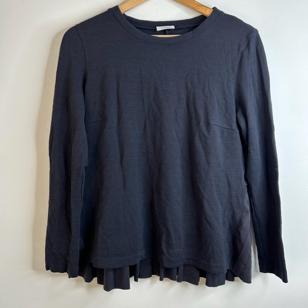 Akris‎ Punto Long Sleeve Shirt Womens 10 Black Pleated Back Minimalist Luxury